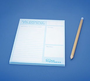 design custom checklists or fitness programs with branded notepads